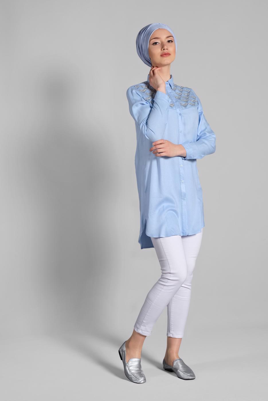 Hijab clothing BLUE TUNIC WITH SLITS 4174 