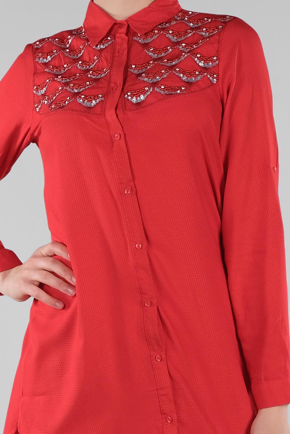 Vêtements hijab ROUGE TUNIQUE AVEC FENTES 4174 