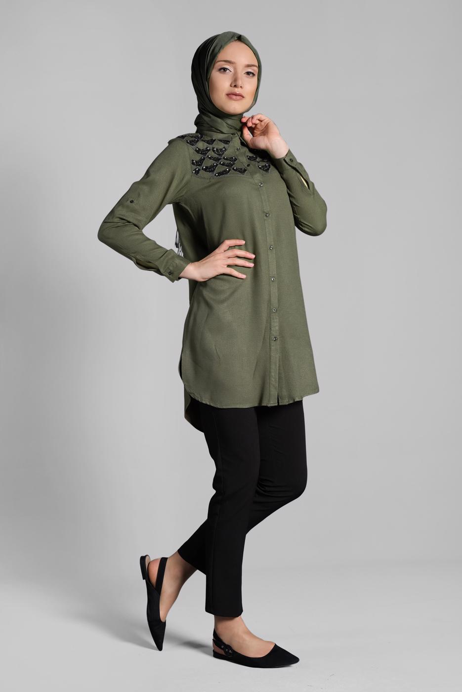 Hijab clothing KHAKI TUNIC WITH SLITS 4174 