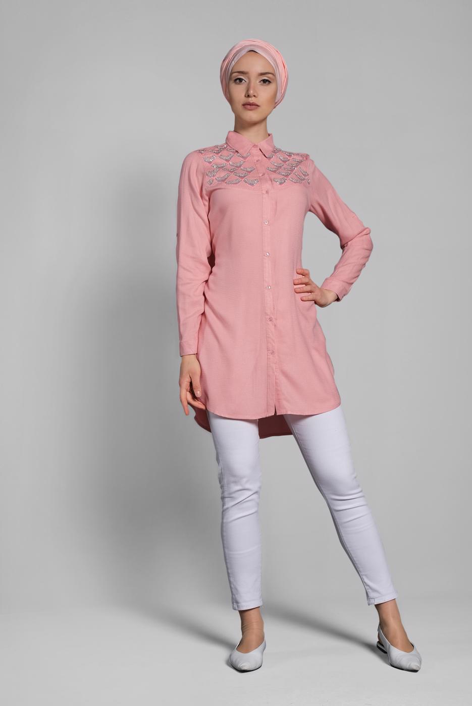 Vêtements hijab POUDRE TUNIQUE AVEC FENTES 4174 