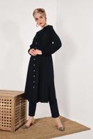 Tesettür giyim SİYAH BOYDAN DÜĞMELİ UZUN TUNİK T 4226