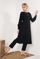 Tesettür giyim SİYAH BOYDAN DÜĞMELİ UZUN TUNİK T 4226