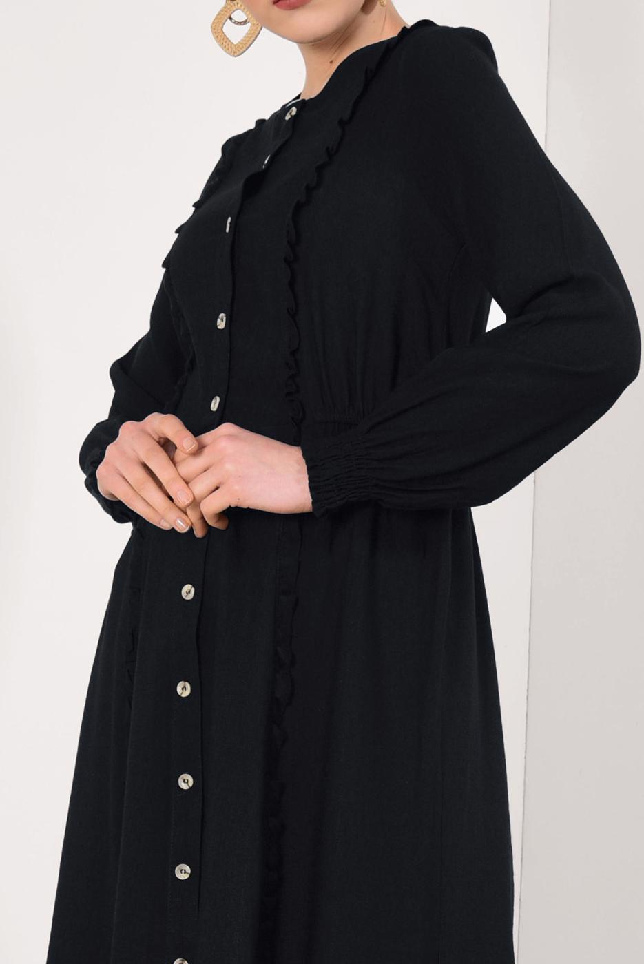 Tesettür giyim SİYAH BOYDAN DÜĞMELİ UZUN TUNİK T 4226