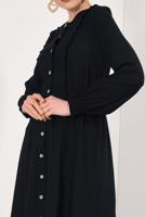 Tesettür giyim SİYAH BOYDAN DÜĞMELİ UZUN TUNİK T 4226