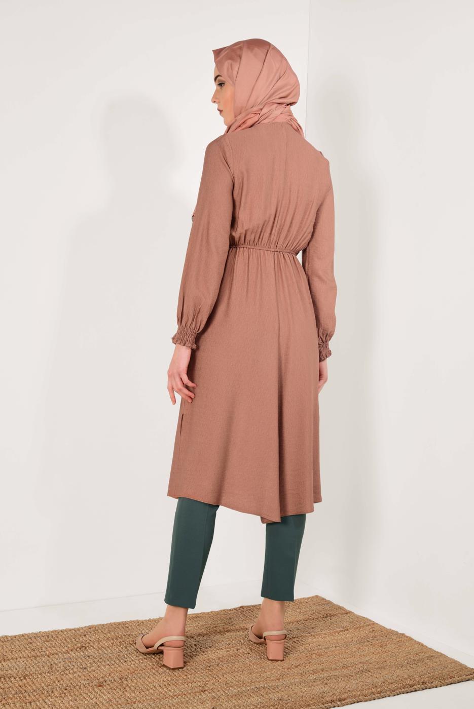 Tesettür giyim TURUNCU BOYDAN DÜĞMELİ UZUN TUNİK T 4226