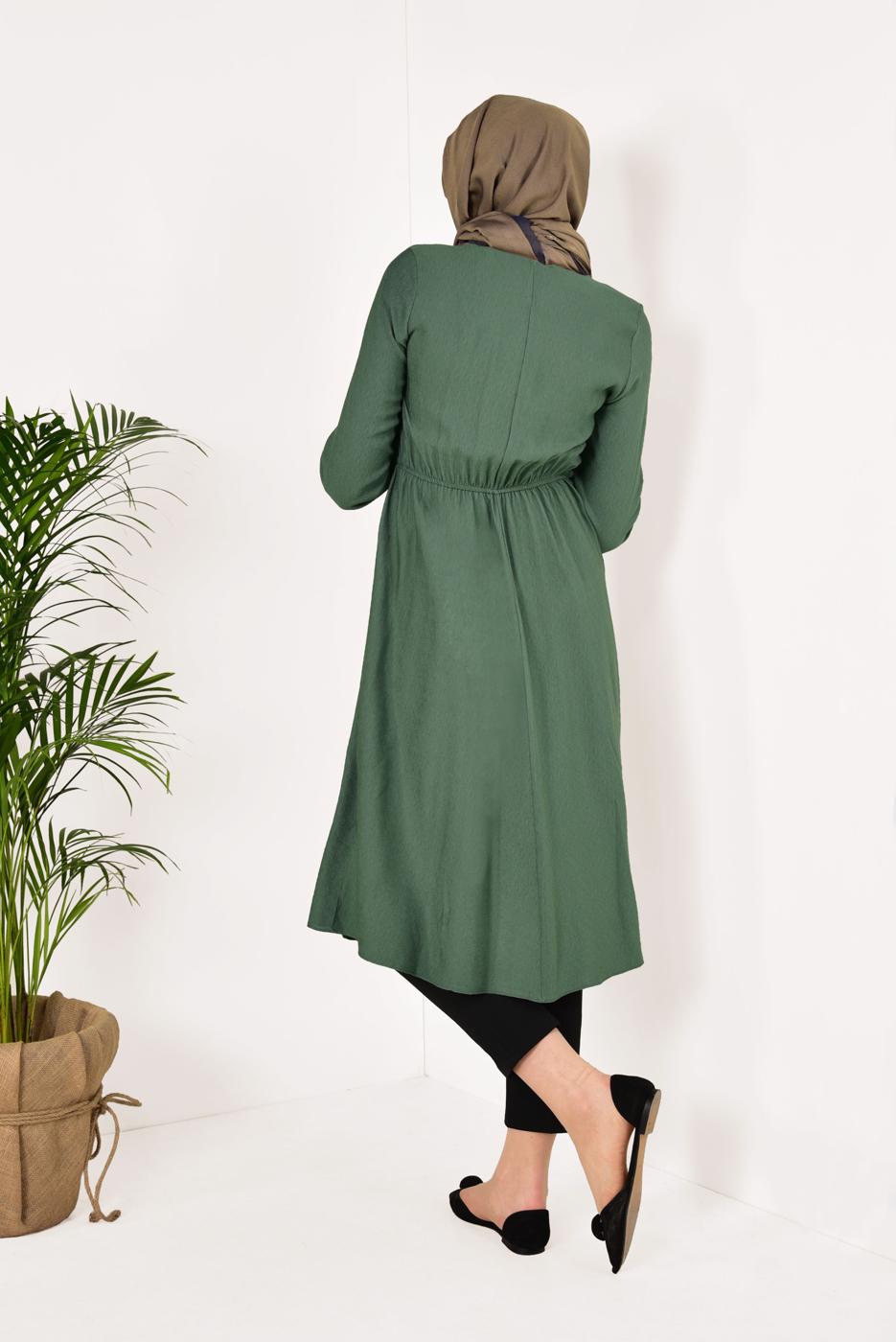 Tesettür giyim YEŞİL BOYDAN DÜĞMELİ UZUN TUNİK T 4226 