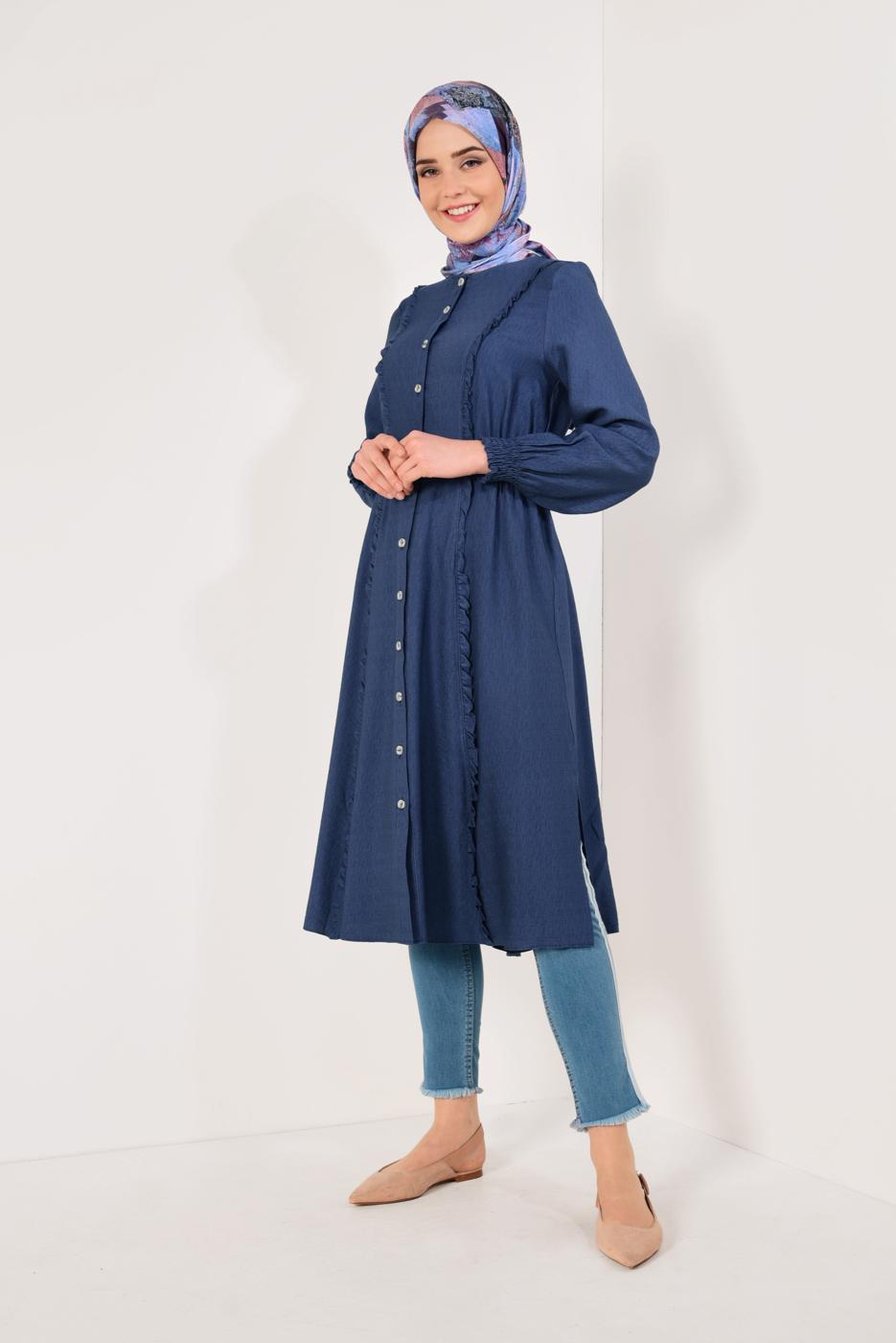 Tesettür giyim LACİVERT BOYDAN DÜĞMELİ UZUN TUNİK T 4226 