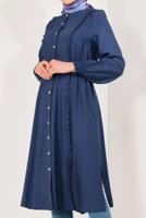 Tesettür giyim LACİVERT BOYDAN DÜĞMELİ UZUN TUNİK T 4226 