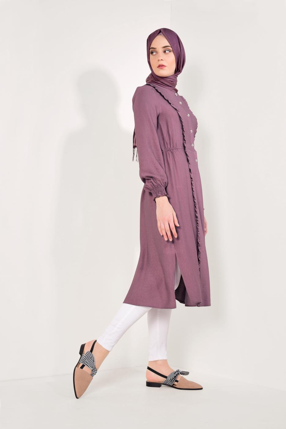 Tesettür giyim PEMBE BOYDAN DÜĞMELİ UZUN TUNİK T 4226 