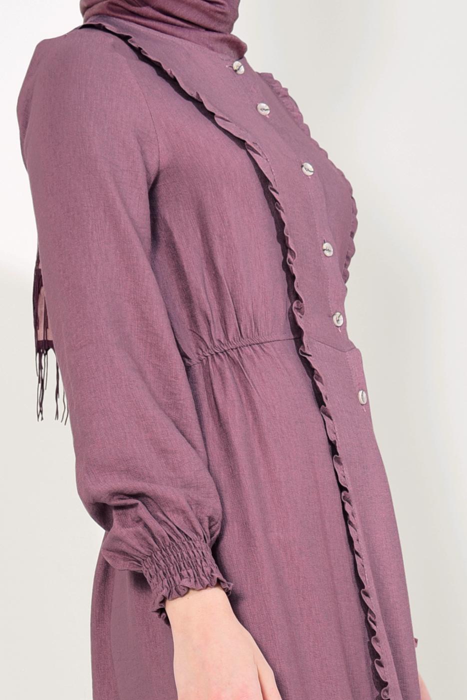 Tesettür giyim PEMBE BOYDAN DÜĞMELİ UZUN TUNİK T 4226 