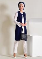 Tesettür giyim LACİVERT İŞLEMELİ GÜPÜR DETAYLI 2&prime;Lİ TUNİK 4278