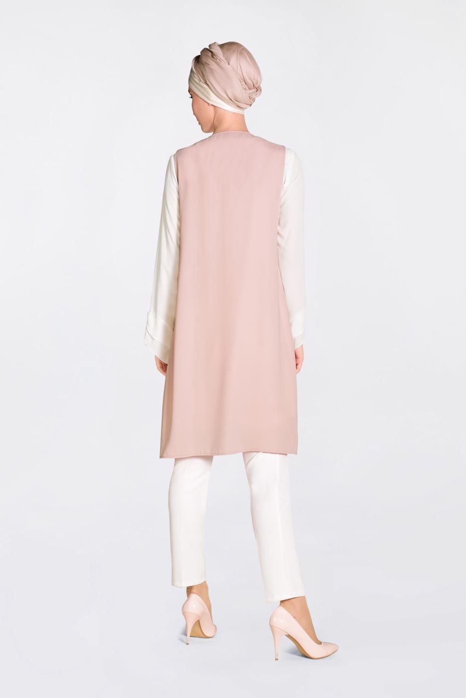 Tesettür giyim PUDRA İŞLEMELİ GÜPÜR DETAYLI 2&prime;Lİ TUNİK 4278