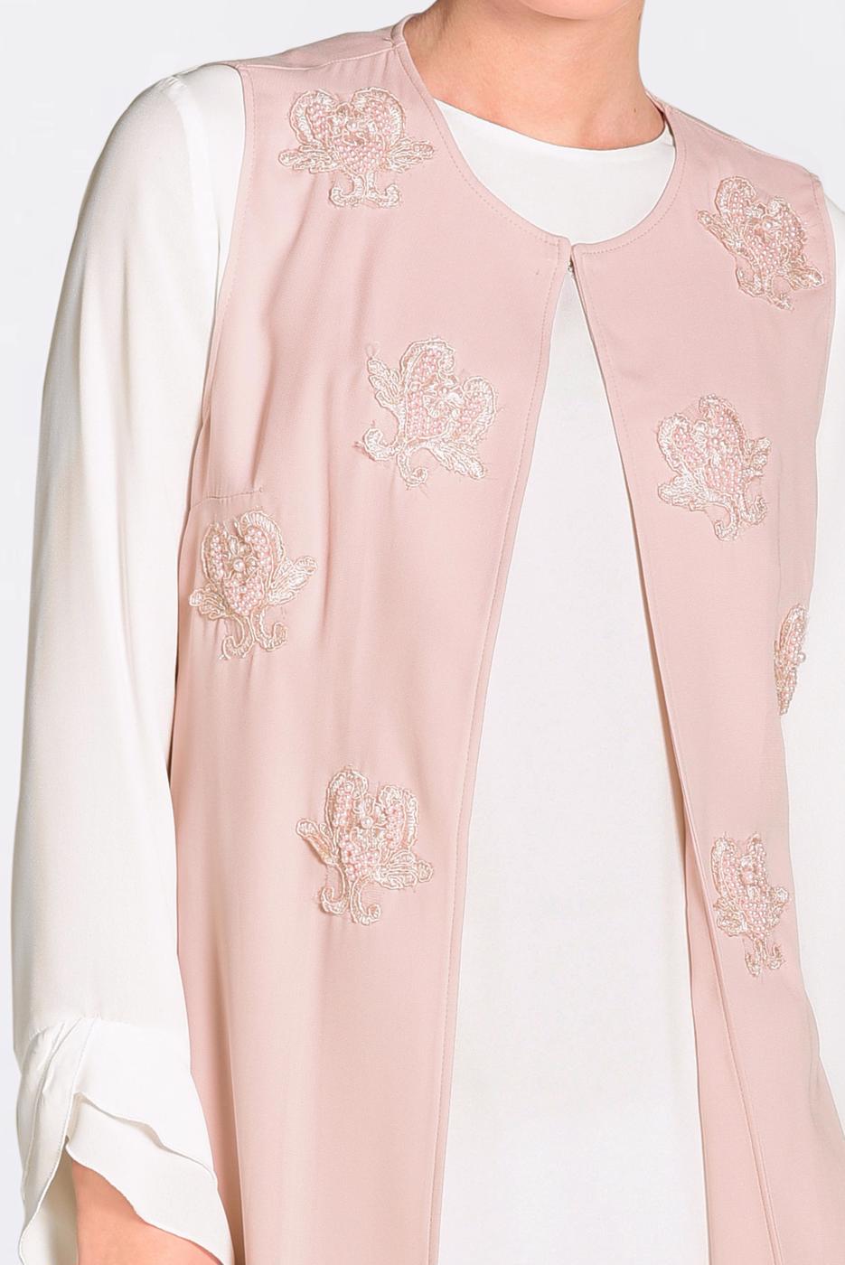 Tesettür giyim PUDRA İŞLEMELİ GÜPÜR DETAYLI 2&prime;Lİ TUNİK 4278