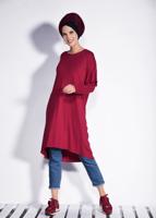 Tesettür giyim KIRMIZI İNCİ VE BONCUK İŞLEMELİ TUNİK 4345 