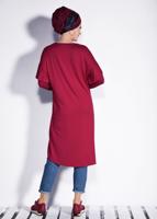 Tesettür giyim KIRMIZI İNCİ VE BONCUK İŞLEMELİ TUNİK 4345 