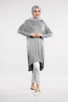 Tesettür giyim GRİ İNCİ VE BONCUK İŞLEMELİ TUNİK 4345 