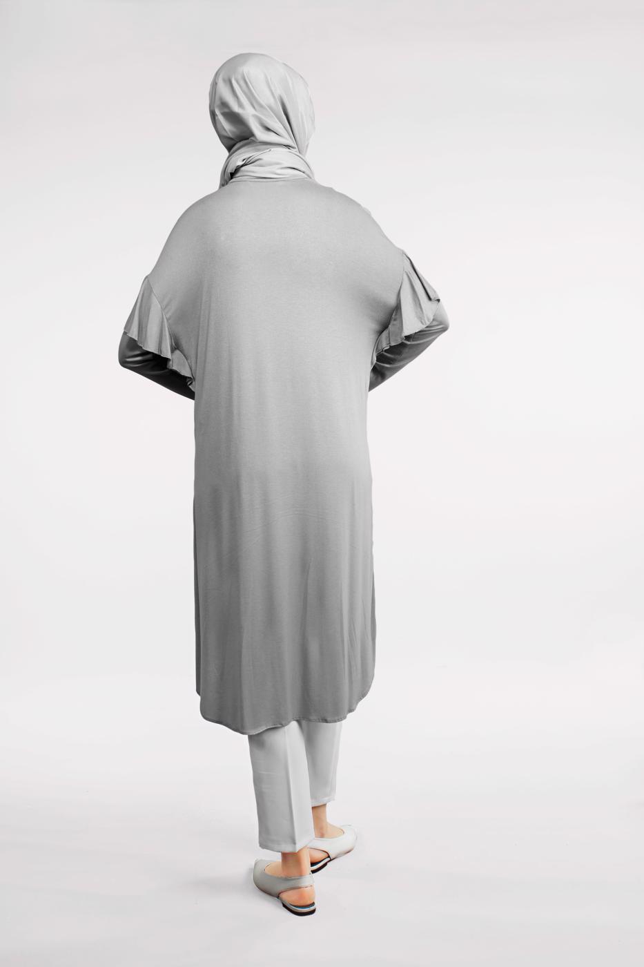 Tesettür giyim GRİ İNCİ VE BONCUK İŞLEMELİ TUNİK 4345 