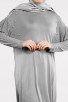 Tesettür giyim GRİ İNCİ VE BONCUK İŞLEMELİ TUNİK 4345 