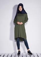 Tesettür giyim HAKİ T 4345 ALVİNA- ÖRME VİSCON TUNİK