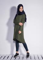 Tesettür giyim HAKİ T 4345 ALVİNA- ÖRME VİSCON TUNİK