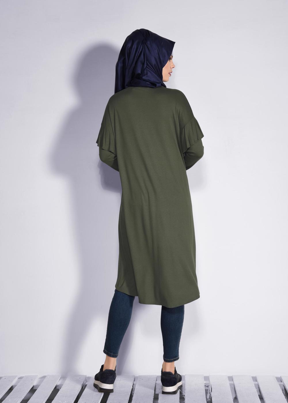 Tesettür giyim HAKİ T 4345 ALVİNA- ÖRME VİSCON TUNİK