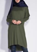 Tesettür giyim HAKİ T 4345 ALVİNA- ÖRME VİSCON TUNİK