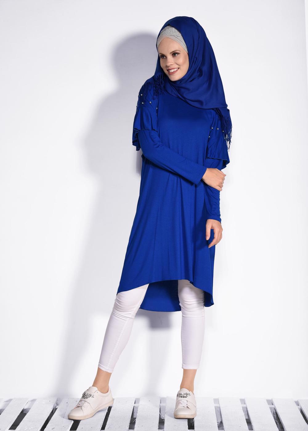 Tesettür giyim LACİVERT İNCİ VE BONCUK İŞLEMELİ TUNİK 4345 