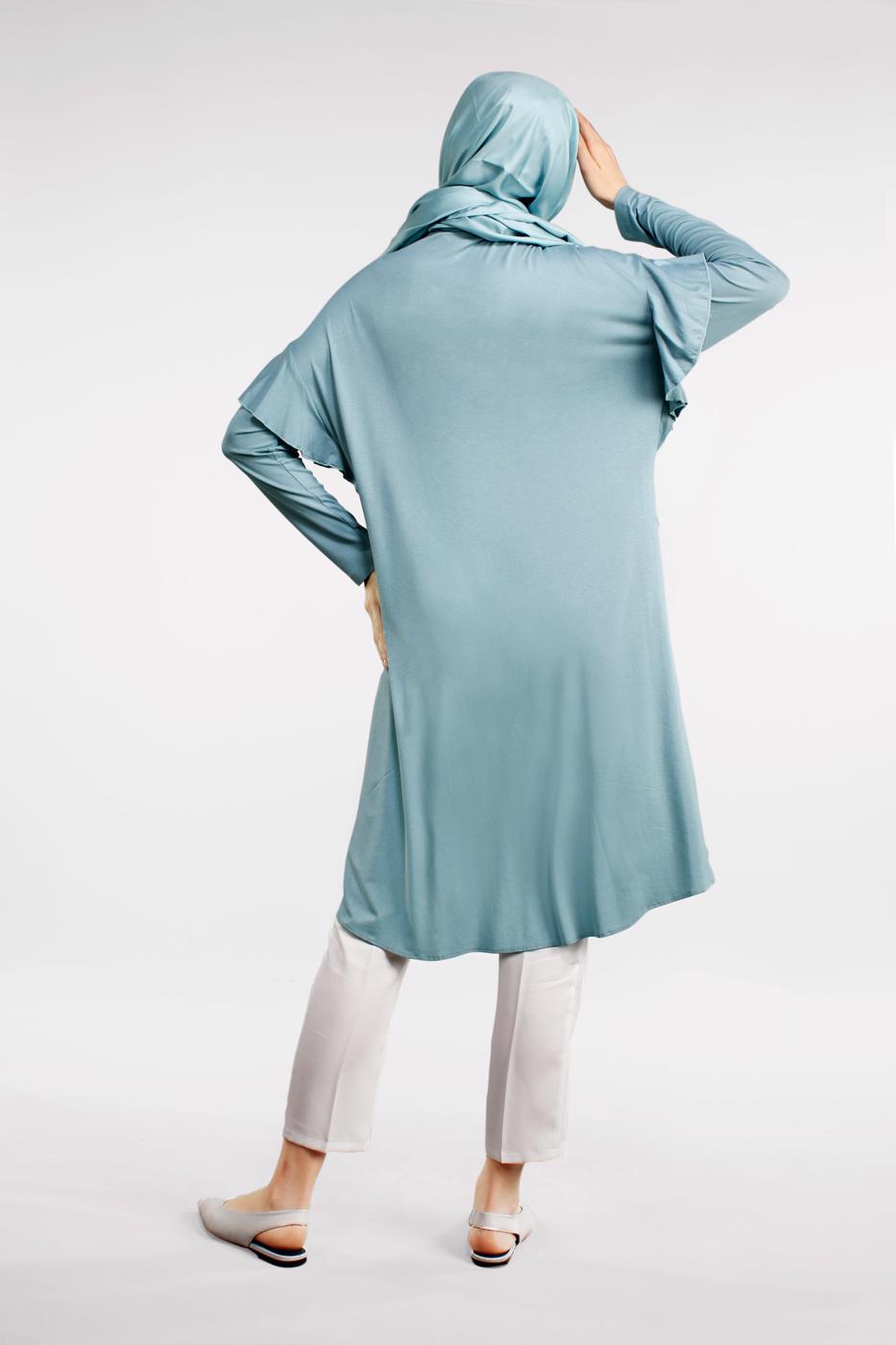 Tesettür giyim MAVİ İNCİ VE BONCUK İŞLEMELİ TUNİK 4345 