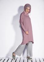 Tesettür giyim PEMBE İNCİ VE BONCUK İŞLEMELİ TUNİK 4345 