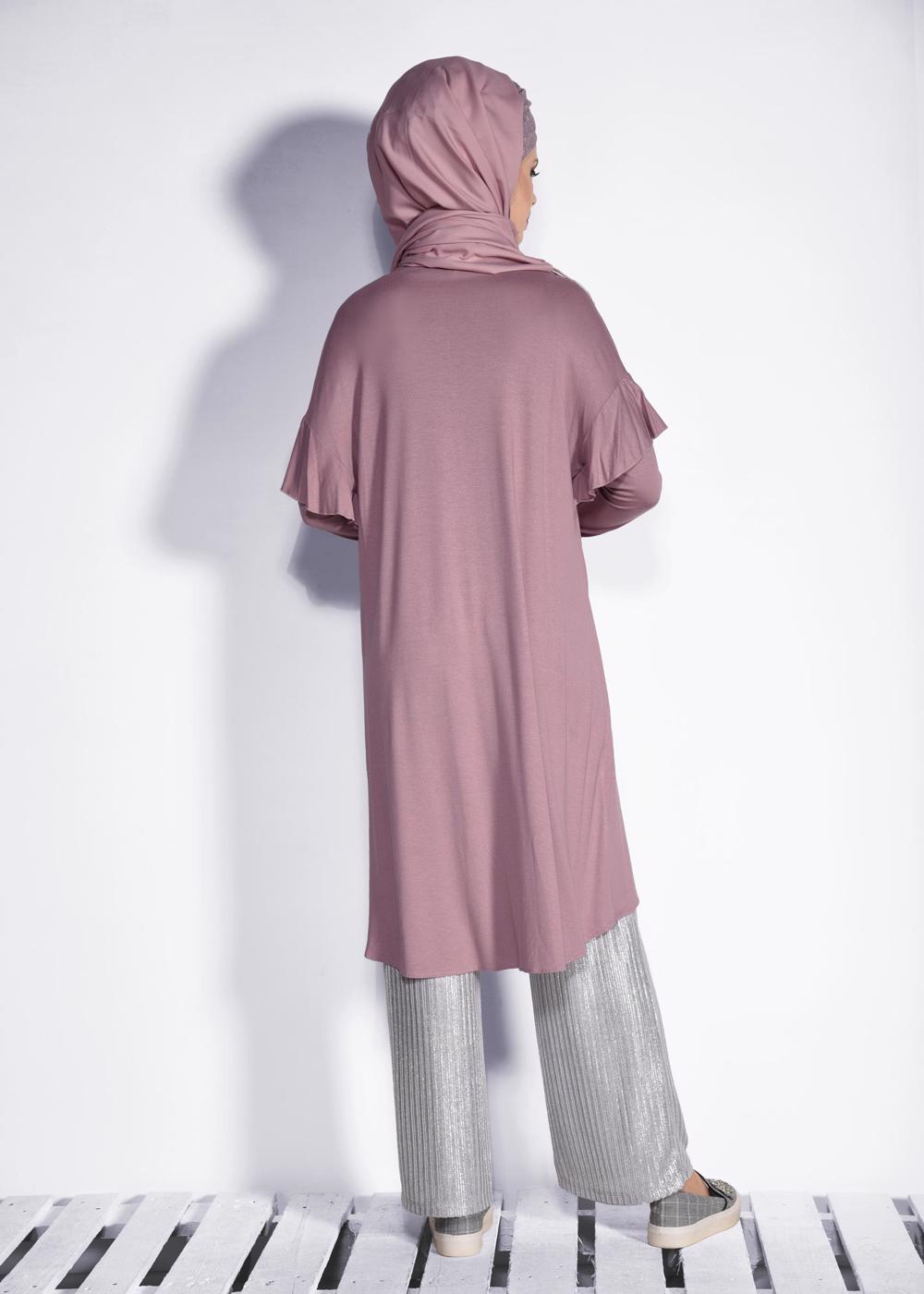 Tesettür giyim PEMBE İNCİ VE BONCUK İŞLEMELİ TUNİK 4345 