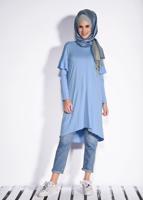 Tesettür giyim MAVİ T 4345 ALVİNA- ÖRME VİSCON TUNİK