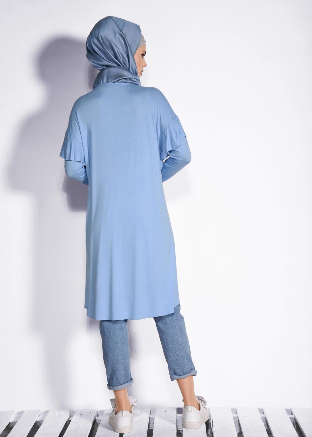 Tesettür giyim MAVİ T 4345 ALVİNA- ÖRME VİSCON TUNİK