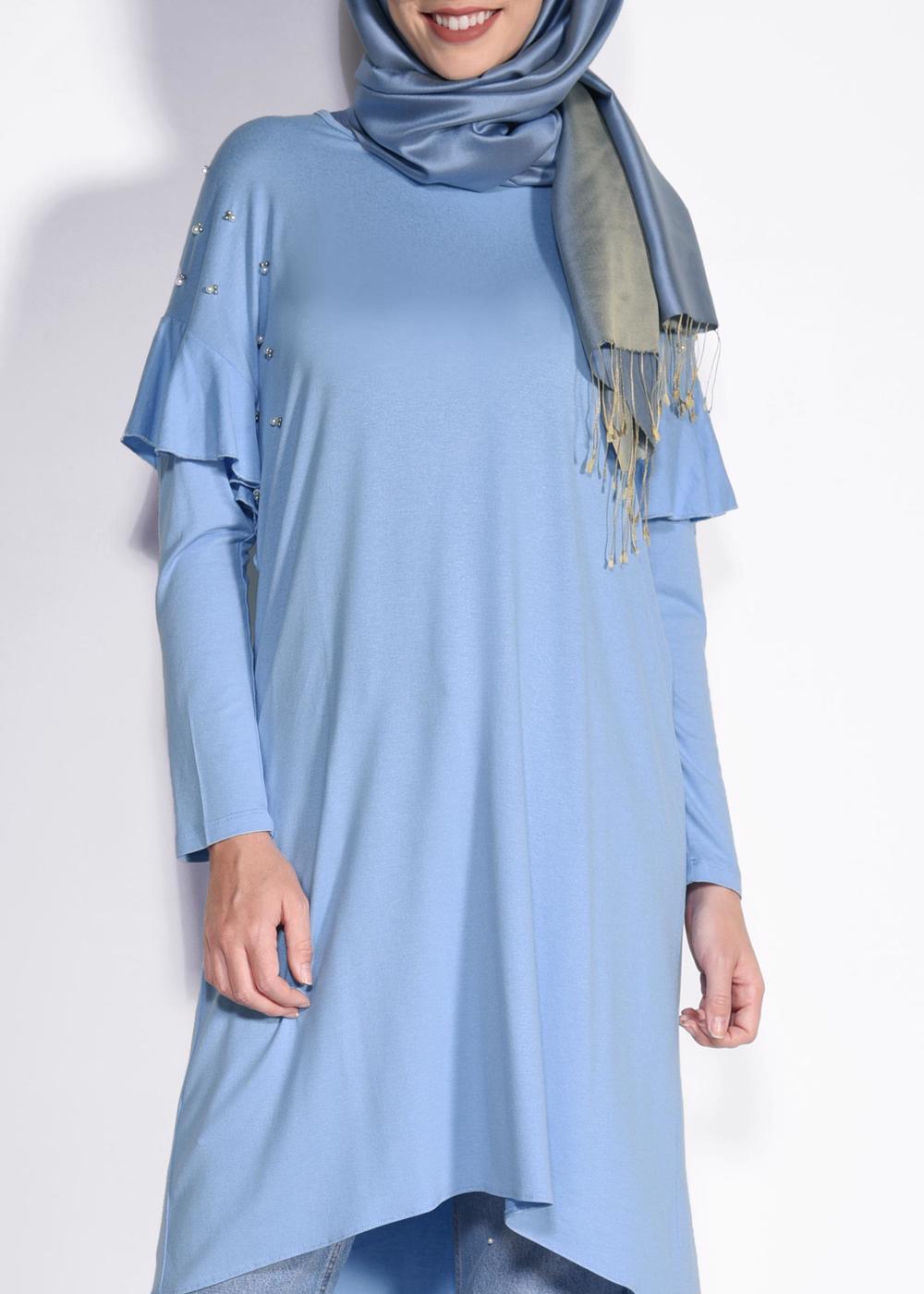 Tesettür giyim MAVİ T 4345 ALVİNA- ÖRME VİSCON TUNİK