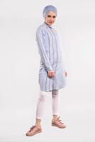 Tesettür giyim MAVİ ÇİZGİ DESENLİ PAMUKLU TUNİK 4473