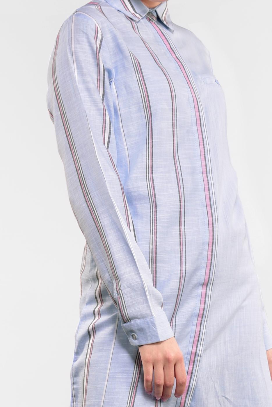 Tesettür giyim MAVİ ÇİZGİ DESENLİ PAMUKLU TUNİK 4473