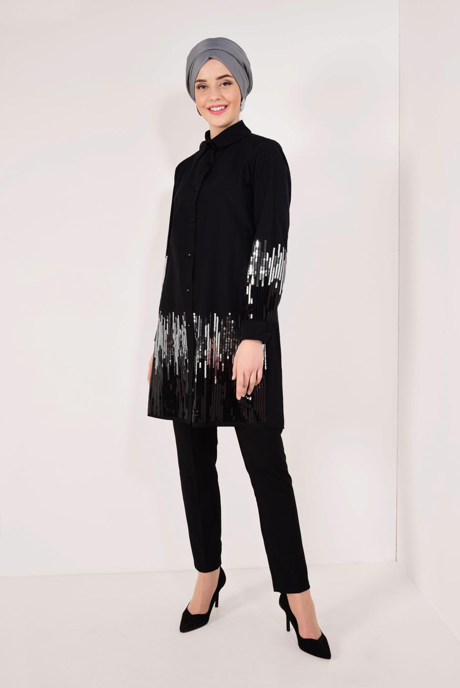 Hijab clothing BLACK SEQUINNED TUNIC 4488 