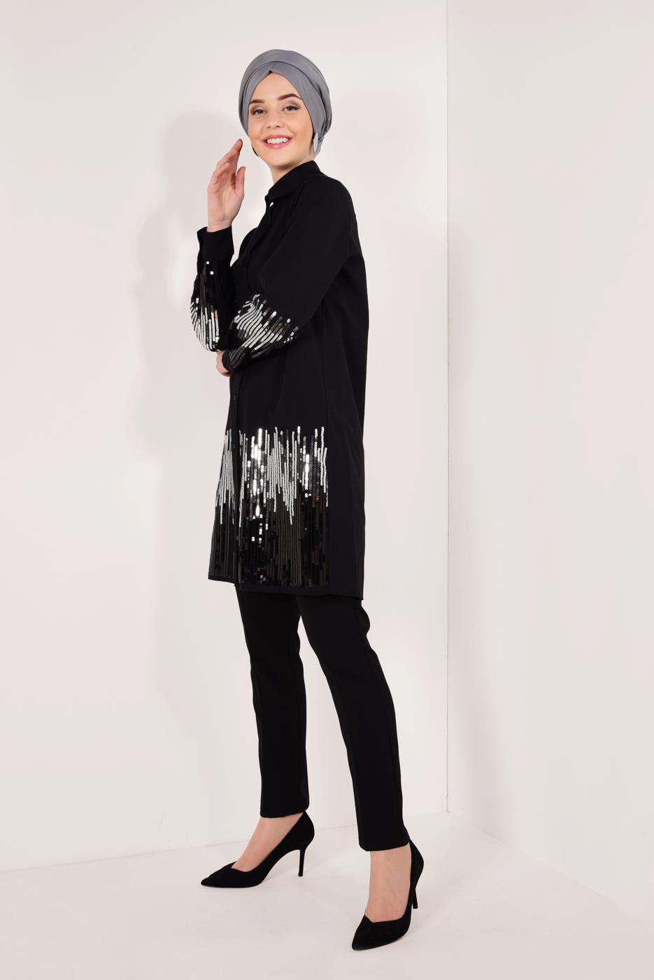 Hijab clothing BLACK SEQUINNED TUNIC 4488 
