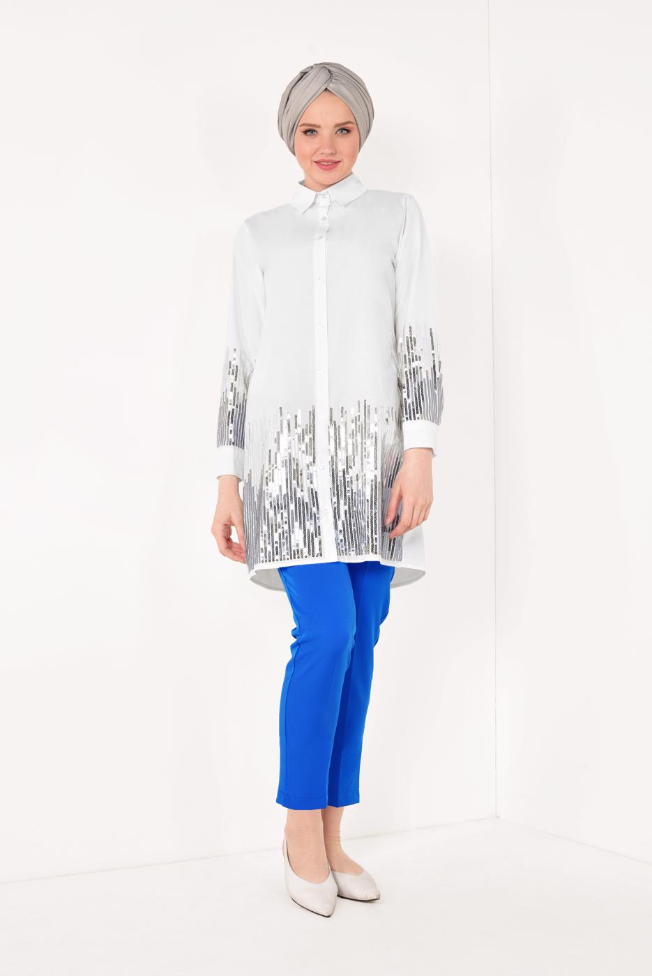 Vêtements hijab ÉCRU TUNIQUE À SEQUINS 4488