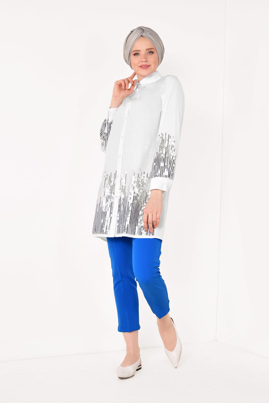 Vêtements hijab ÉCRU TUNIQUE À SEQUINS 4488