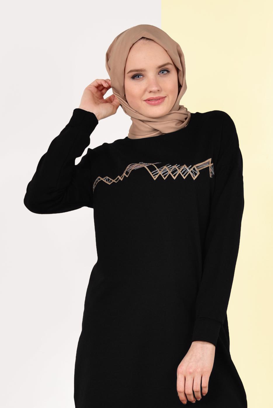 Tesettür giyim SİYAH PAMUKLU EŞOFMAN TUNİK 4628