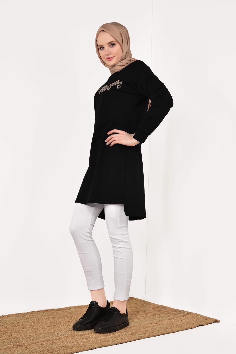 Tesettür giyim SİYAH PAMUKLU EŞOFMAN TUNİK 4628