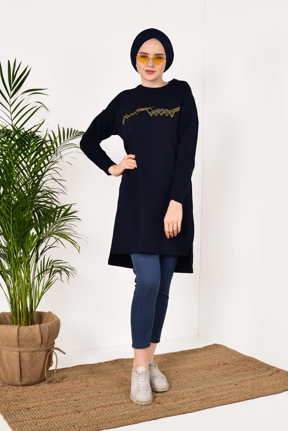 Tesettür giyim LACİVERT PAMUKLU EŞOFMAN TUNİK 4628