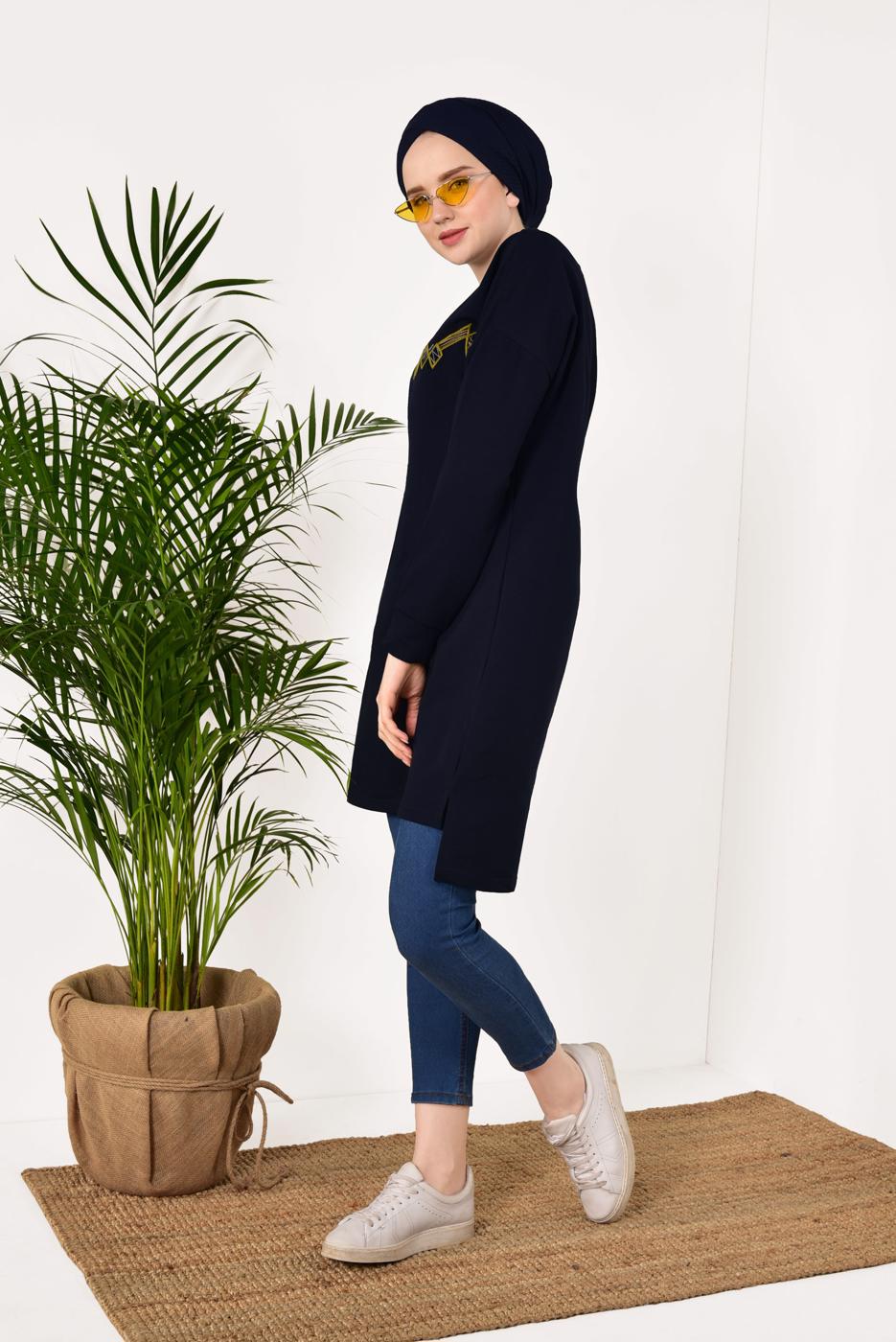 Tesettür giyim LACİVERT PAMUKLU EŞOFMAN TUNİK 4628