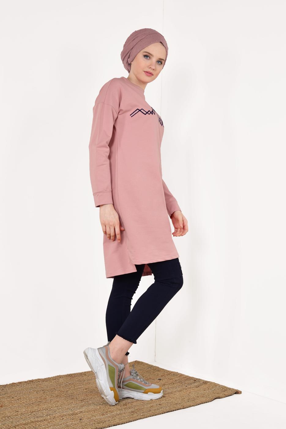 Tesettür giyim PUDRA PAMUKLU EŞOFMAN TUNİK 4628