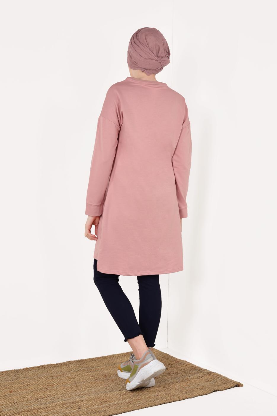 Tesettür giyim PUDRA PAMUKLU EŞOFMAN TUNİK 4628