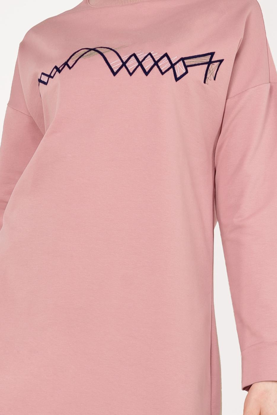 Tesettür giyim PUDRA PAMUKLU EŞOFMAN TUNİK 4628