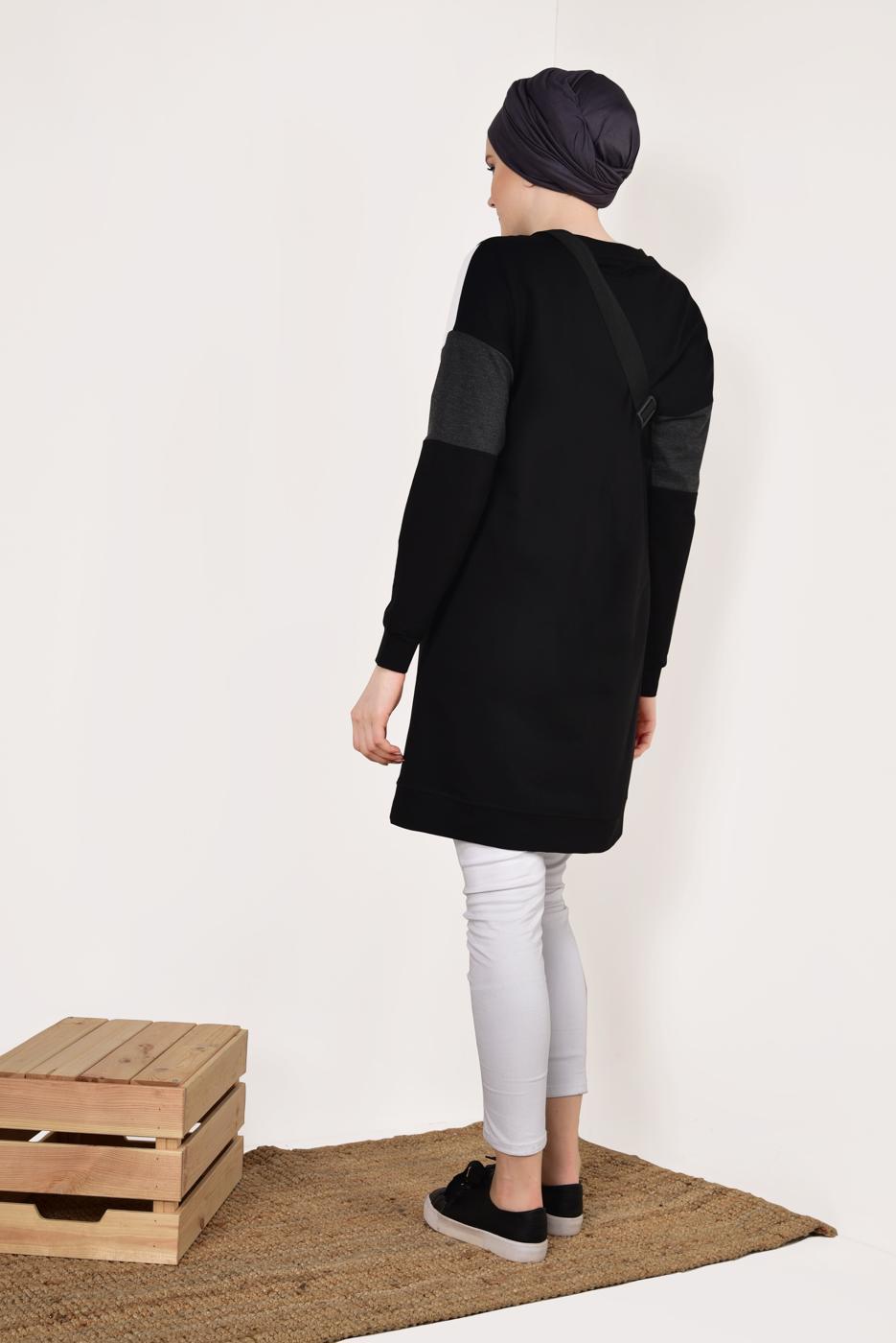 Tesettür giyim SİYAH BİSİKLET YAKA CEPLİ EŞOFMAN TUNİK 4728 