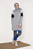 Tesettür giyim GRİ BİSİKLET YAKA CEPLİ EŞOFMAN TUNİK 4728 