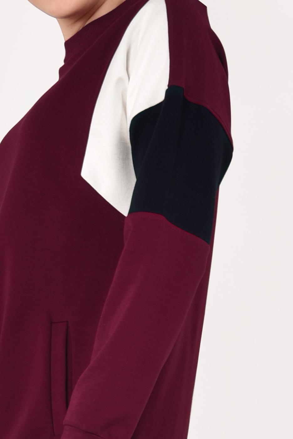 Tesettür giyim BORDO BİSİKLET YAKA CEPLİ EŞOFMAN TUNİK 4728 