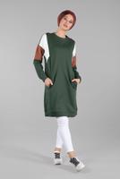 Tesettür giyim HAKİ BİSİKLET YAKA CEPLİ EŞOFMAN TUNİK 4728 